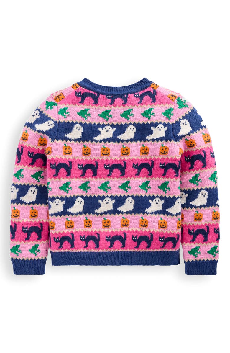Mini Boden Kids' Edie Halloween Fair Isle Cardigan, Alternate, color, Raspberry Pink Halloween