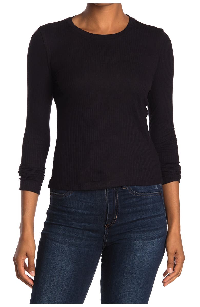 Double Zero Crew Neck Rib Knit Long Sleeve T-Shirt, Main, color,
