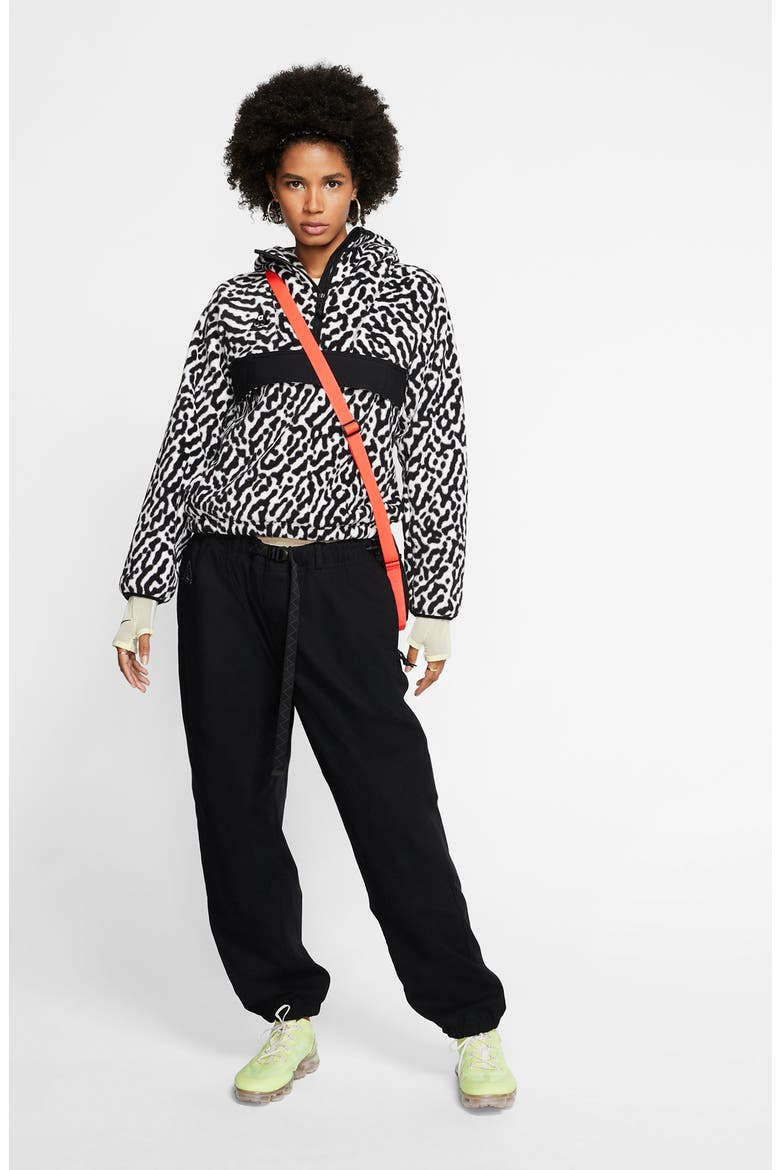 ACG Fleece Anorak, Alternate, color, WHITE/ BLACK/ BLACK