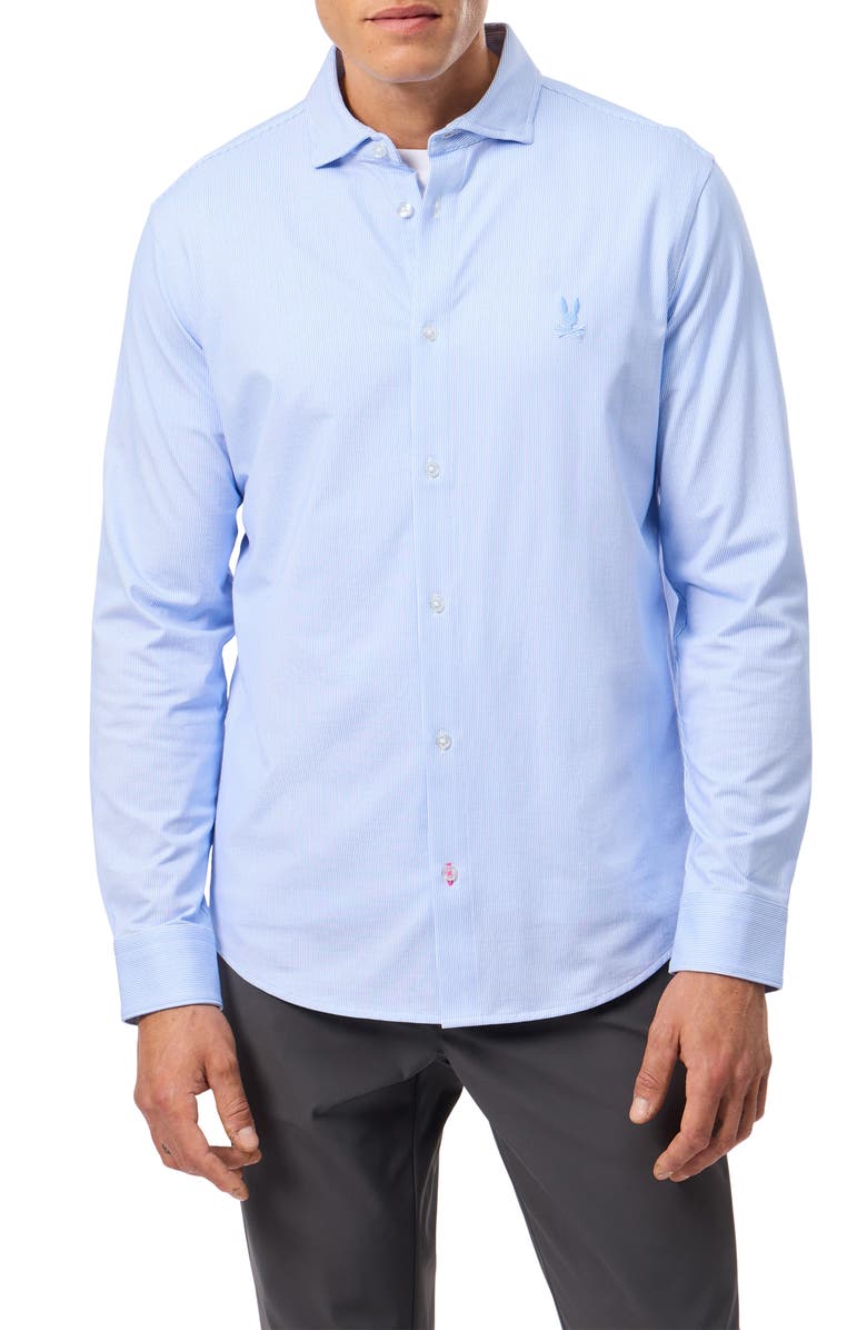 Psycho Bunny Brook Stripe Knit Button-Up Shirt, Main, color, 