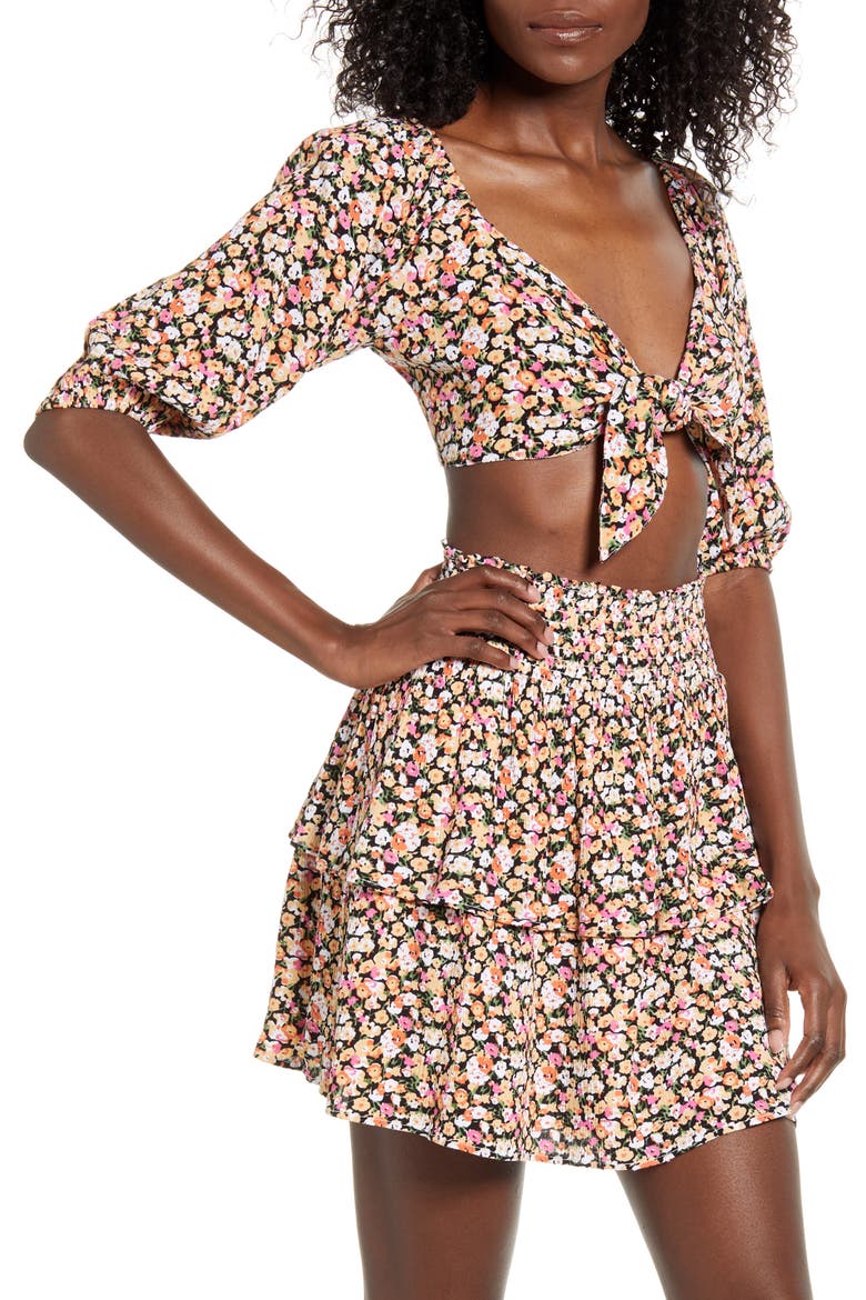 Good Girls Tie Front Crop Top, Main, color, MULTI