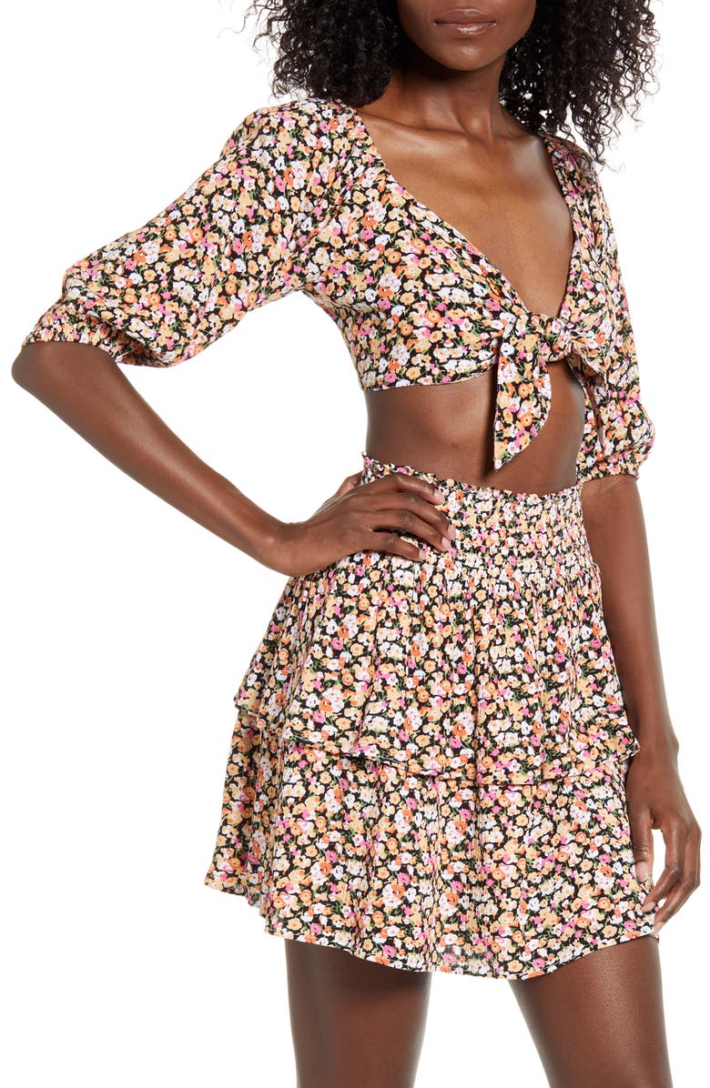 MINKPINK Good Girls Tie Front Crop Top, Main, color, 