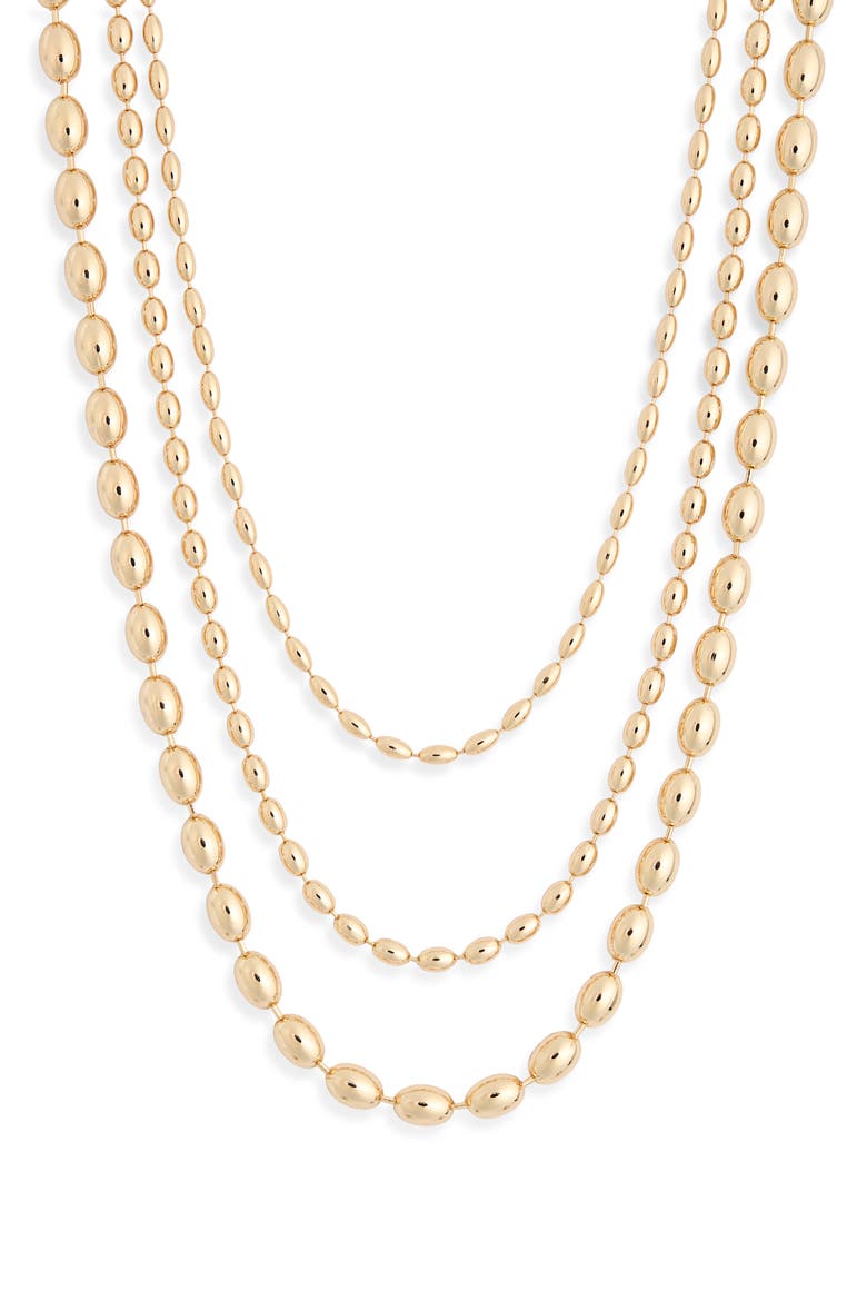 Triple Row Bead Chain Necklace, Main, color, GOLD
