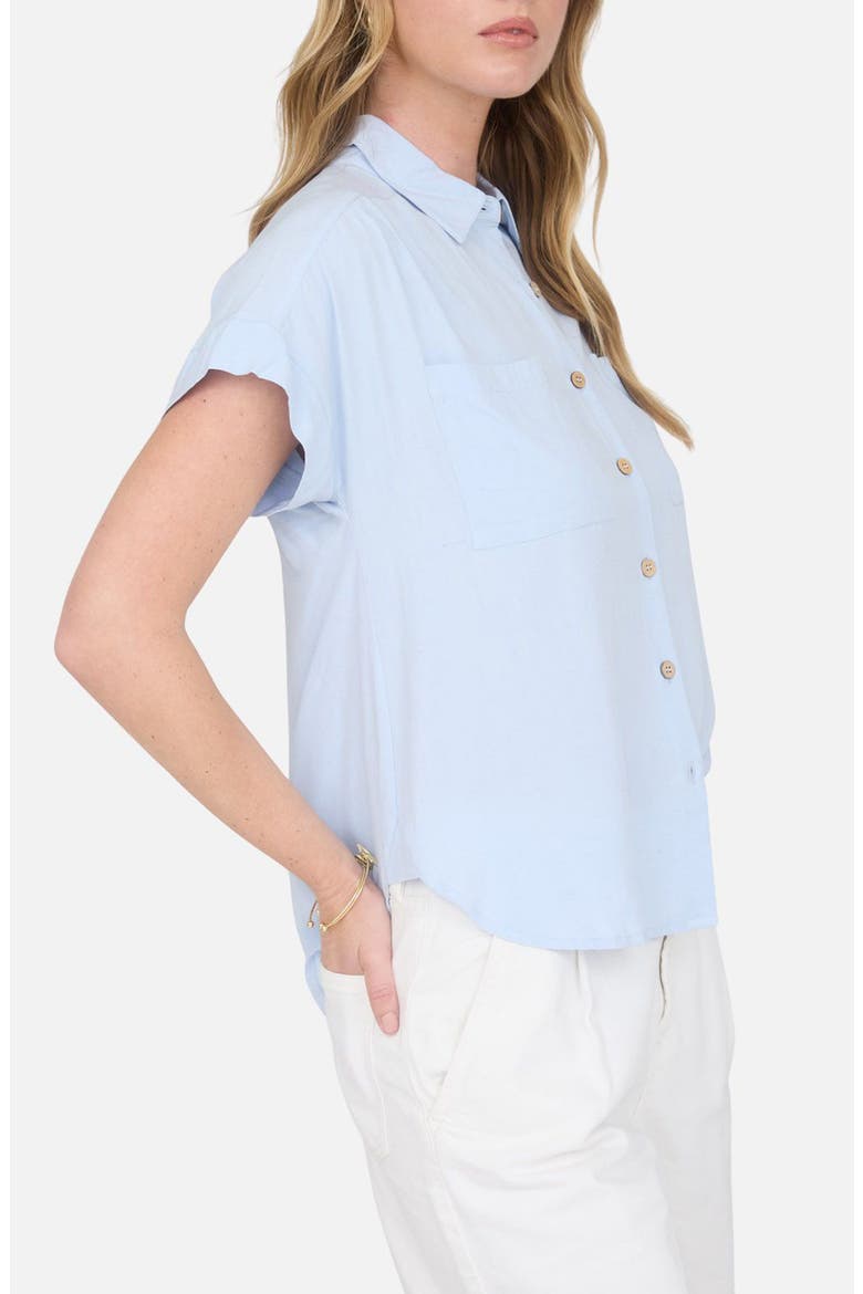 Solid Short Sleeve Button-Up Shirt, Alternate, color, LIGHT BLUE