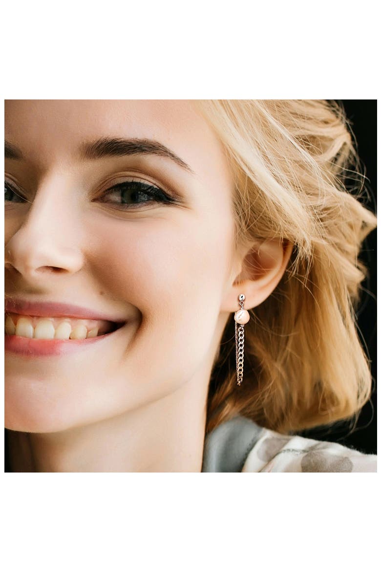Cultured Freshwater Pearl Draped Chain Front/Back Earrings, Alternate, color, WHITE