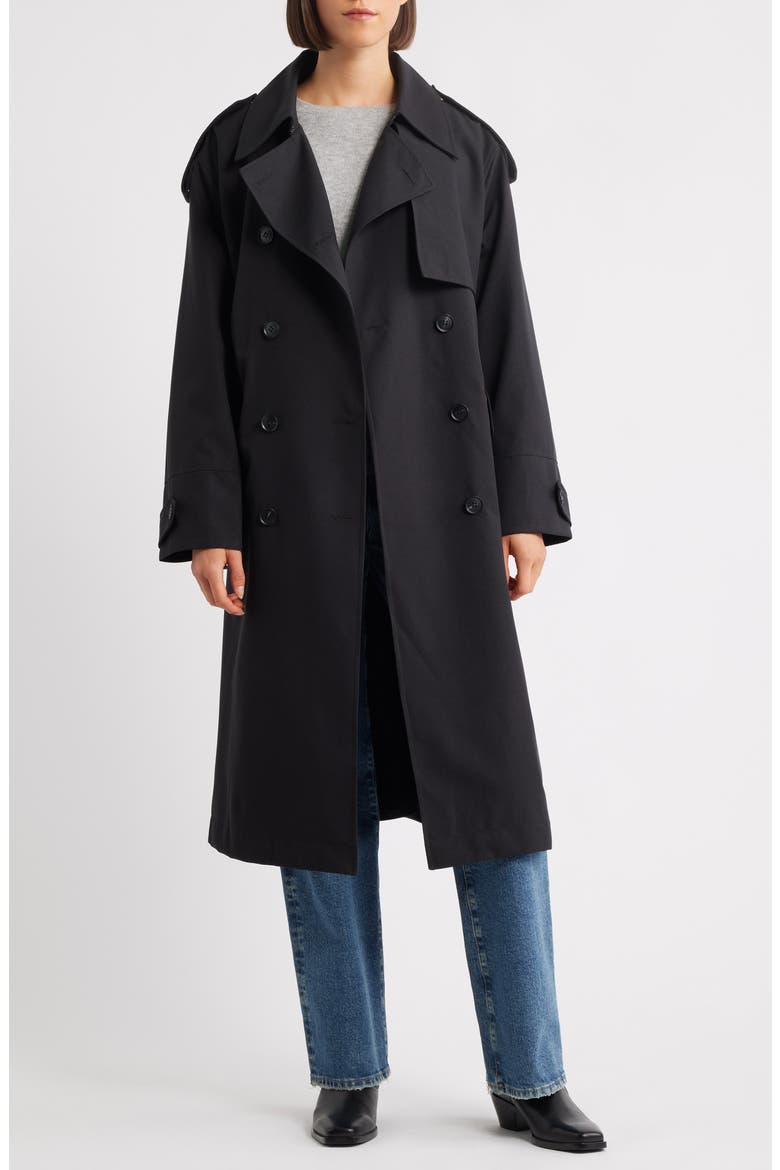 Belted Trench Coat, Alternate, color, BLACK