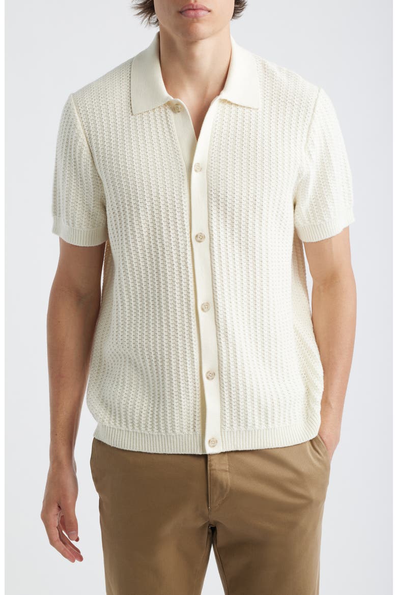 Short Sleeve Cashmere & Cotton Cardigan, Main, color, BLANCO