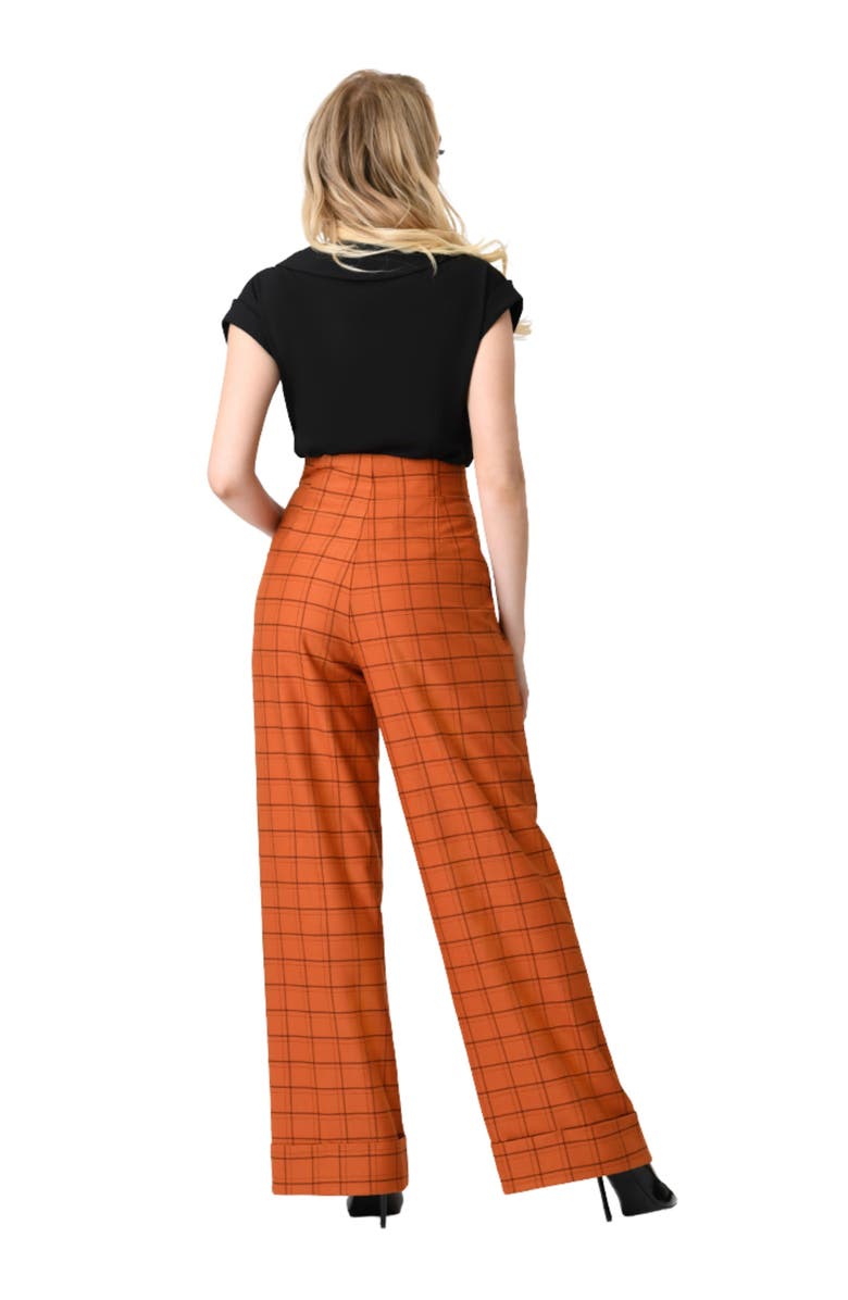 Unique Vintage 1940s Buttoned Wide Leg Trousers, Alternate, color, Orange Plaid
