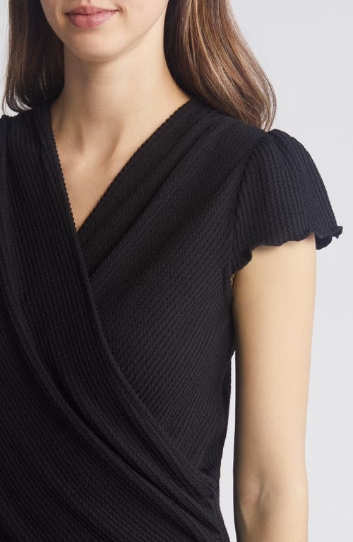 Loveappella Texture Wrap Front Top In Black