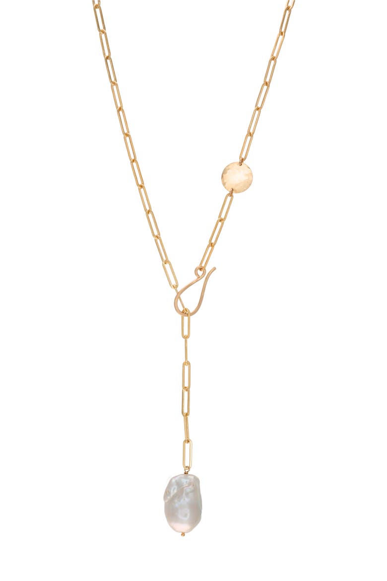 Veda Baroque Pearl Lariat, Main, color, 14K Gold Filled / Pearl
