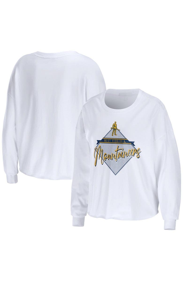 WEAR by Erin Andrews Women's WEAR by Erin Andrews White West Virginia Mountaineers Diamond Long Sleeve Cropped T-Shirt, Main, color, 
