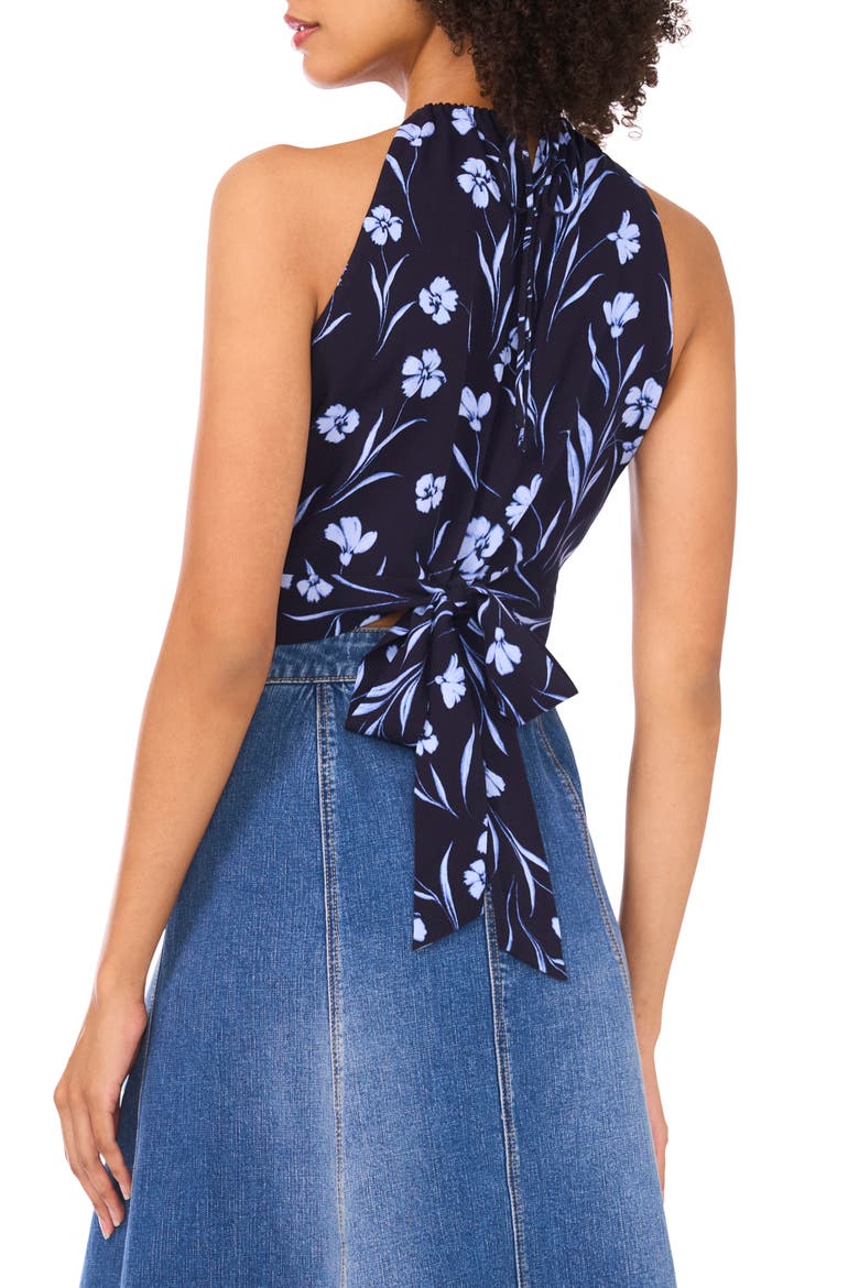 Floral Tie Back Halter Top, Alternate, color, CLASSIC NAVY