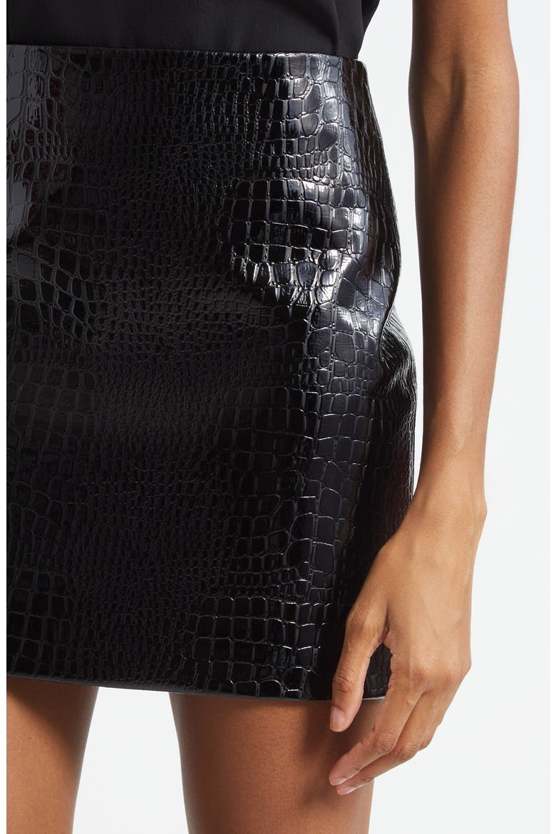 Gerard Croc Embossed Faux Leather Miniskirt, Alternate, color, BLACK