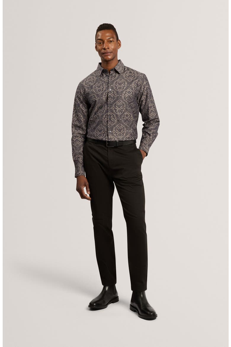 Damzen Jacquard Cotton Button-Up Shirt, Alternate, color, GREY