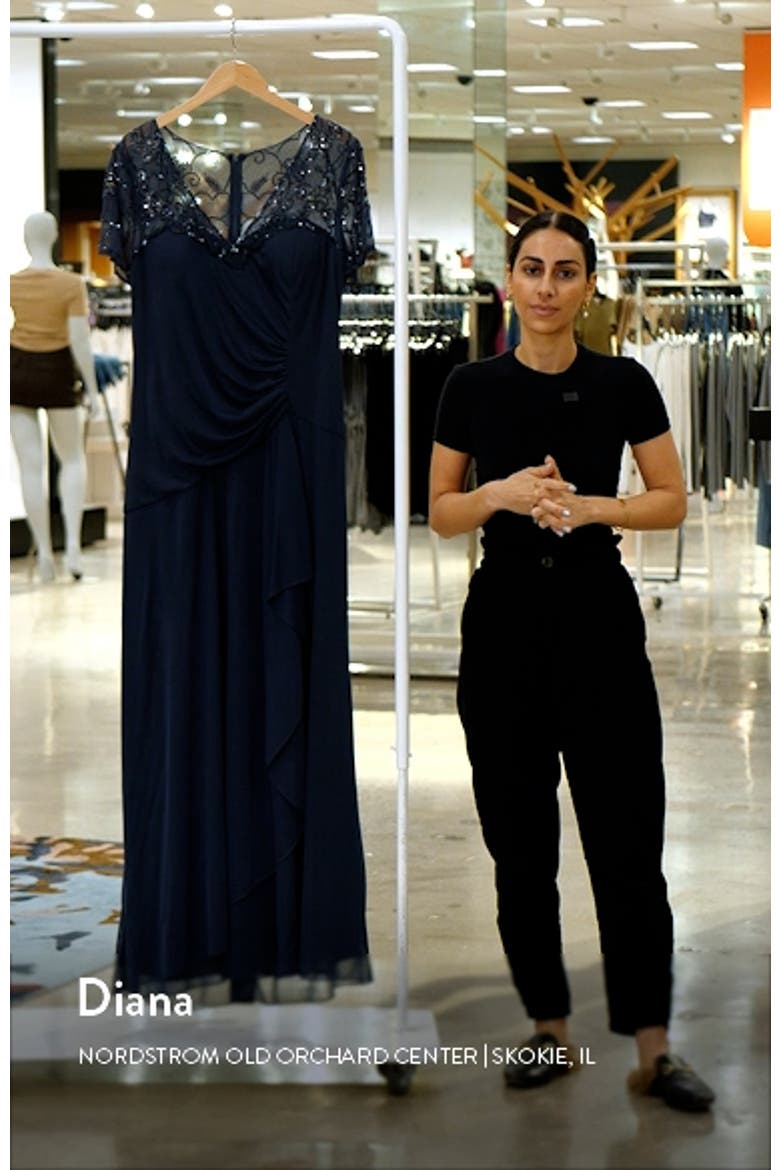 Beaded Short Sleeve Ruched Gown video