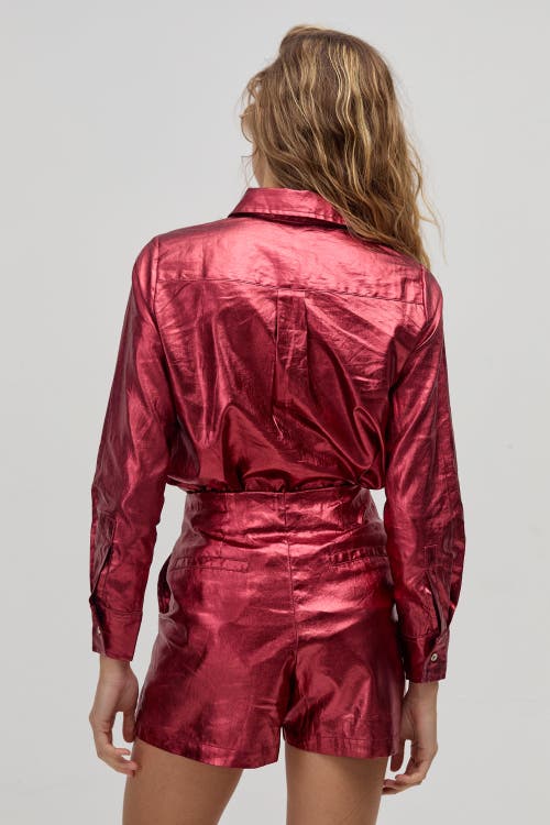 Lanhtropy Frida Metallic Linen Shorts In Burgundy