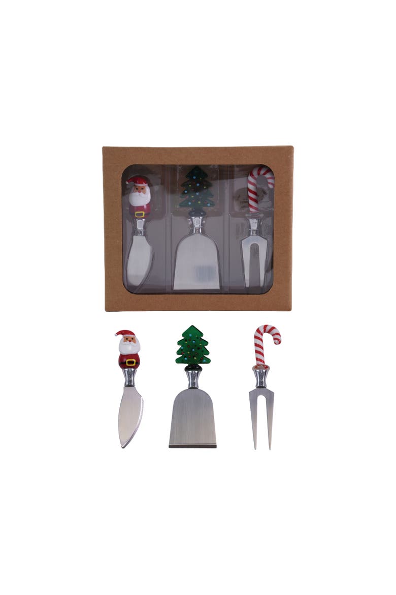 3-Piece Stainless Steel Cheese Knives with Hand-Blown Glass Holiday Icon Handle, Main, color, Multicolor