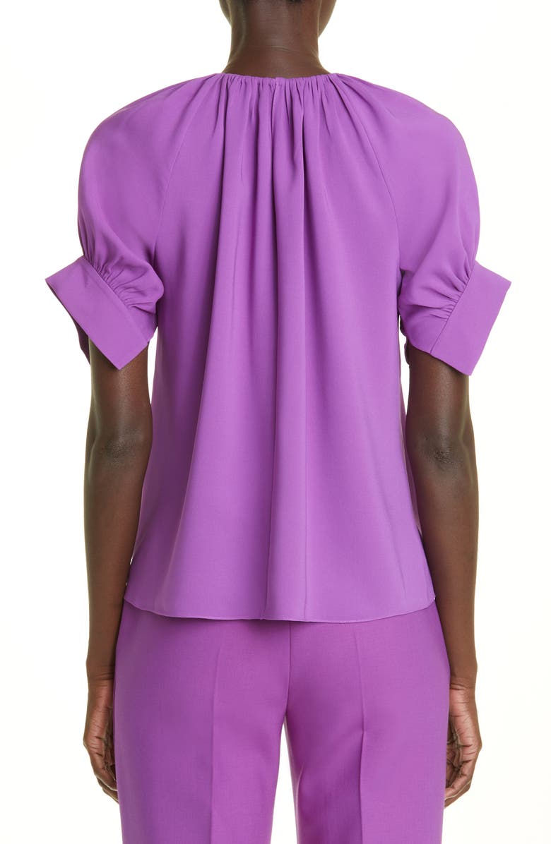 Oscar de la Renta Gathered Stretch Silk Blouse, Alternate, color, 