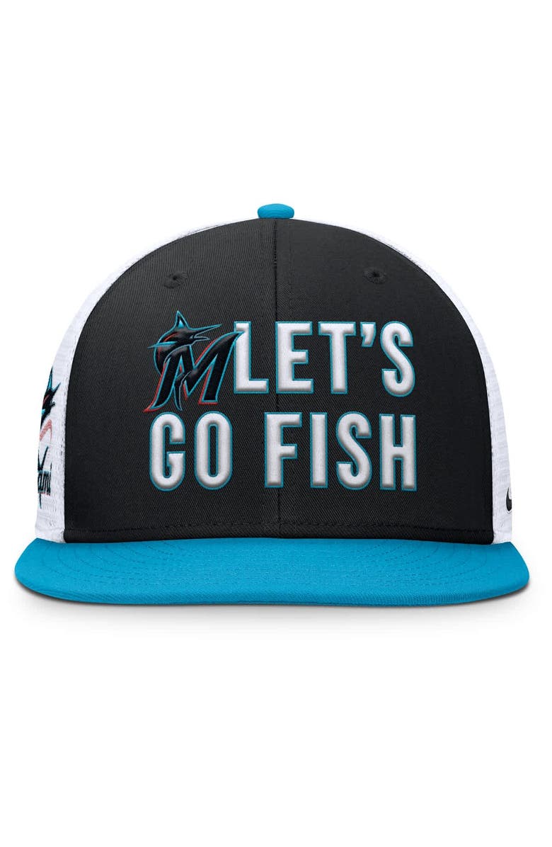 Nike Men's Nike Black/Light Blue Miami Marlins Pro Performance Trucker Snapback Hat, Alternate, color, Black