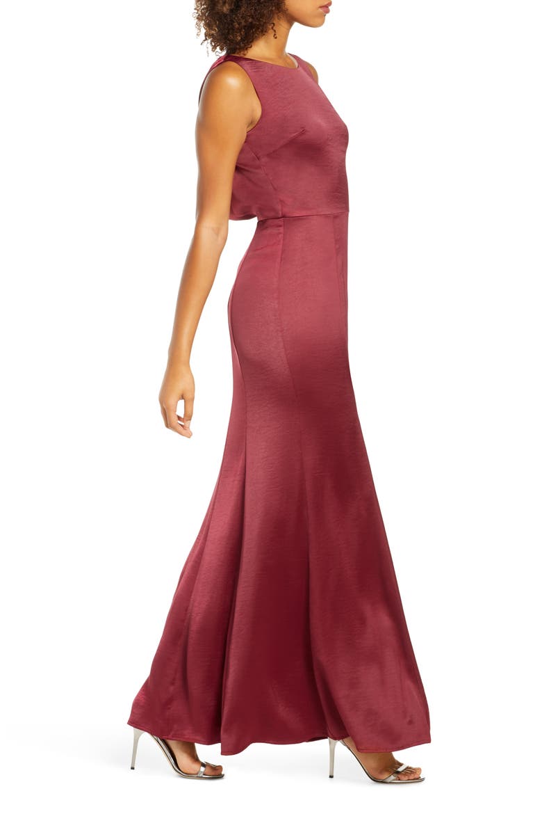 Lottie Lace Back Satin Trumpet Gown, Alternate, color, BURGUNDY