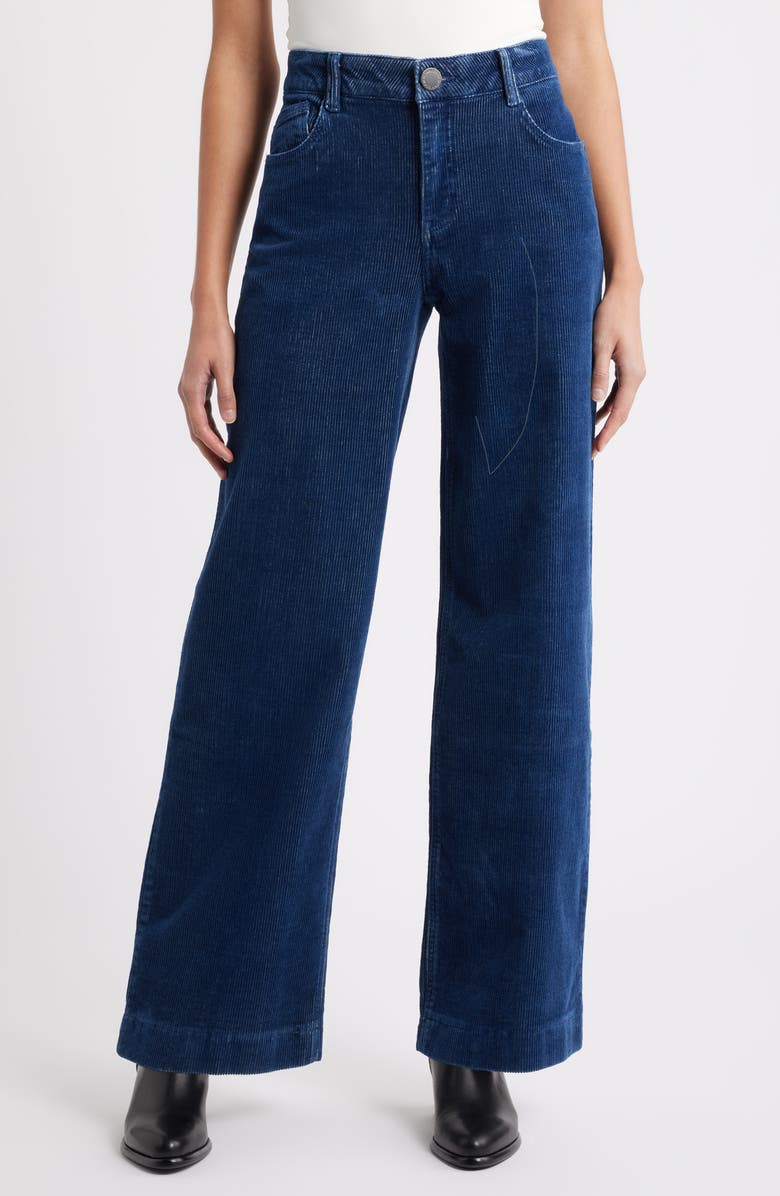 Wit & Wisdom Sam High Waist Wide Leg Corduroy Jeans, Main, color, Washed Evening Blue