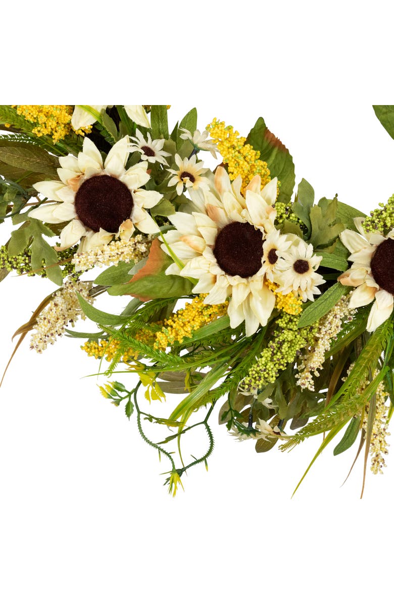 Northlight Sunflowers, Daisies and Pip Berries Floral Artificial Fall Harvest Wreath - 24", Alternate, color, Beige