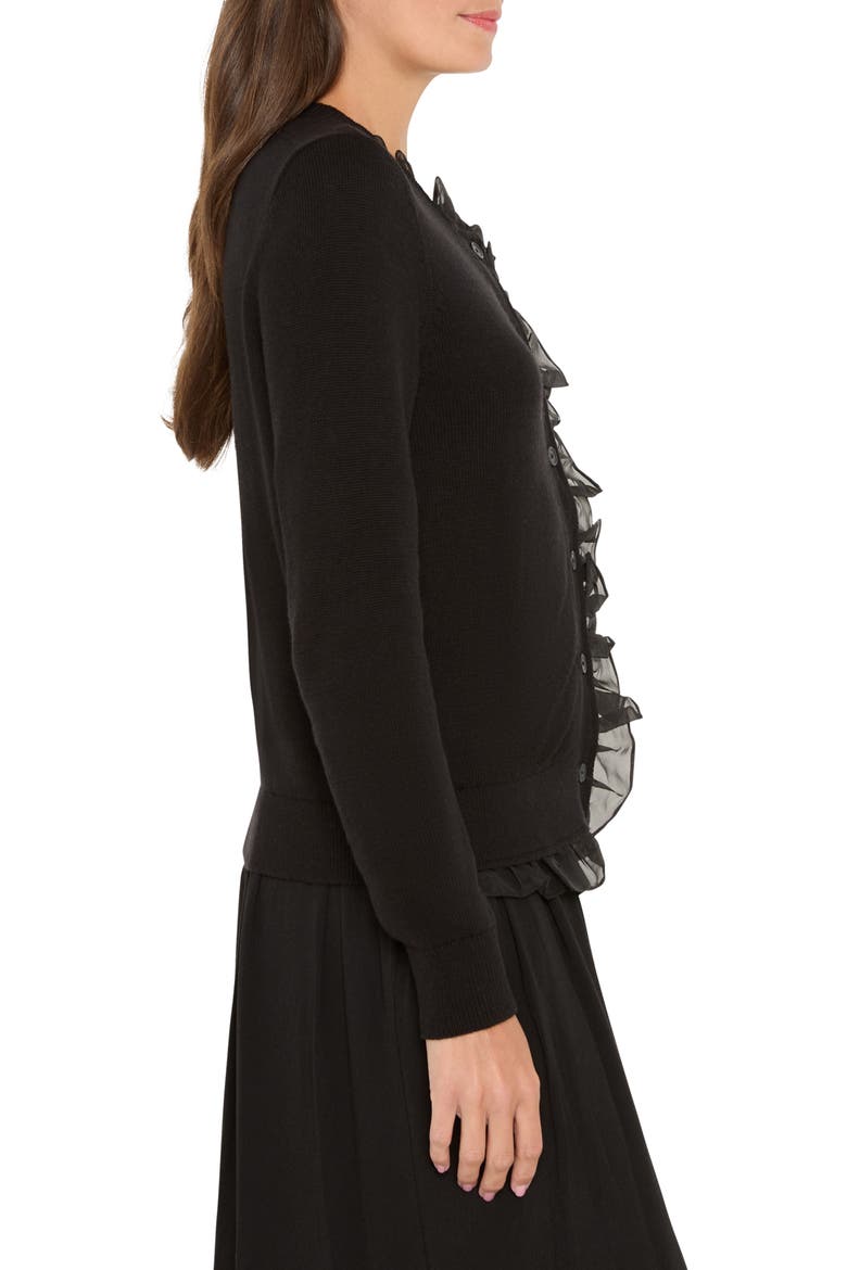 Mixed Media Ruffle Cardigan, Alternate, color, BLACK ONYX