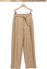 3.1 Phillip Lim Plaid Belted High Waist Wide Leg Linen Blend Pants