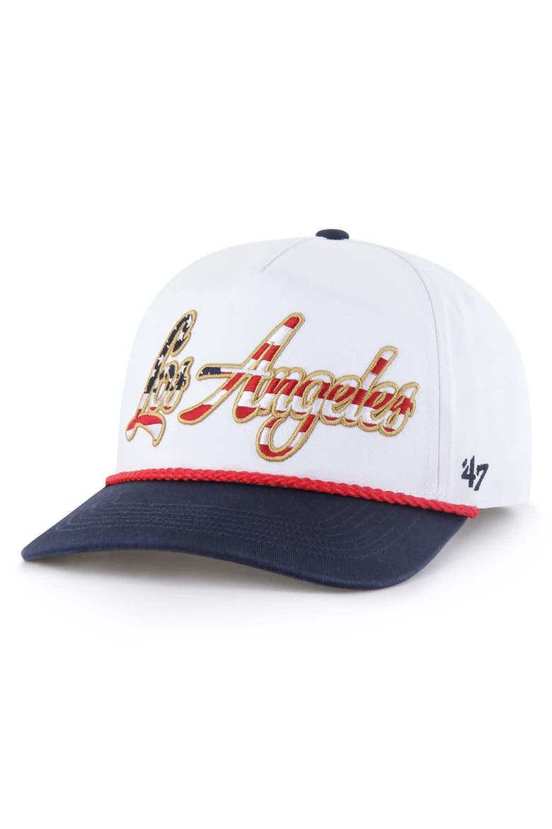 Men's '47 White Los Angeles Dodgers Patriotic Overhand Hitch Adjustable Hat, Main, color, White