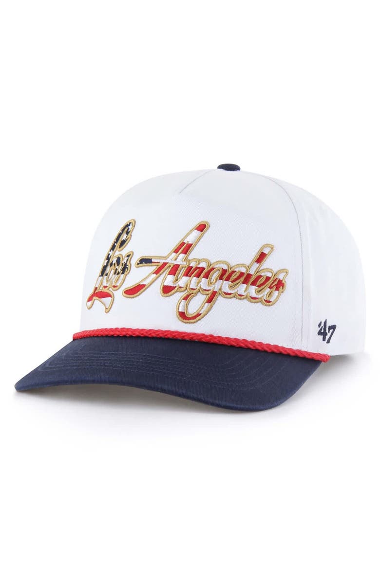 '47 Men's '47 White Los Angeles Dodgers Patriotic Overhand Hitch Adjustable Hat, Main, color, White