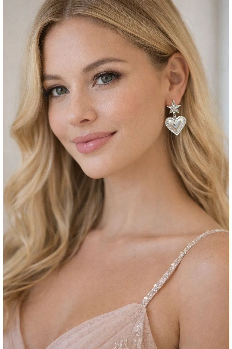 Bloom Heart Drop Earrings, Alternate, color, Silver