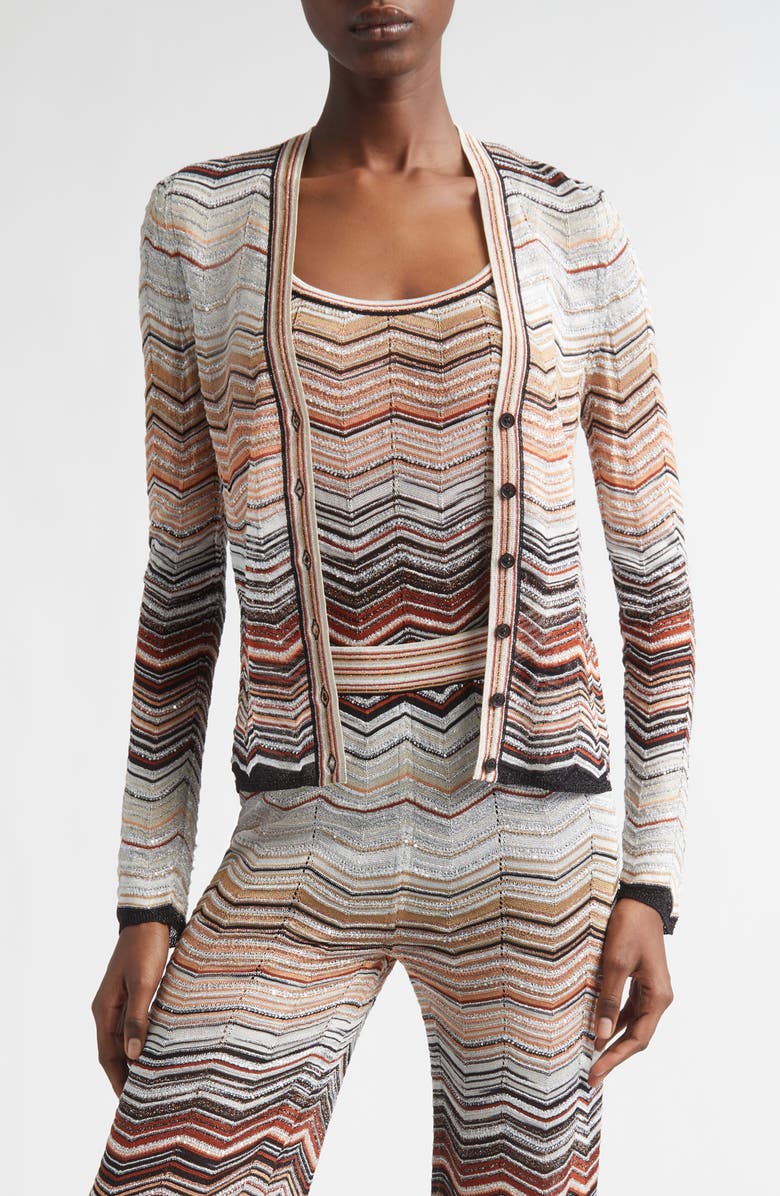 Missoni Zigzag Lamé Cardigan, Main, color, Red And Beige Tones