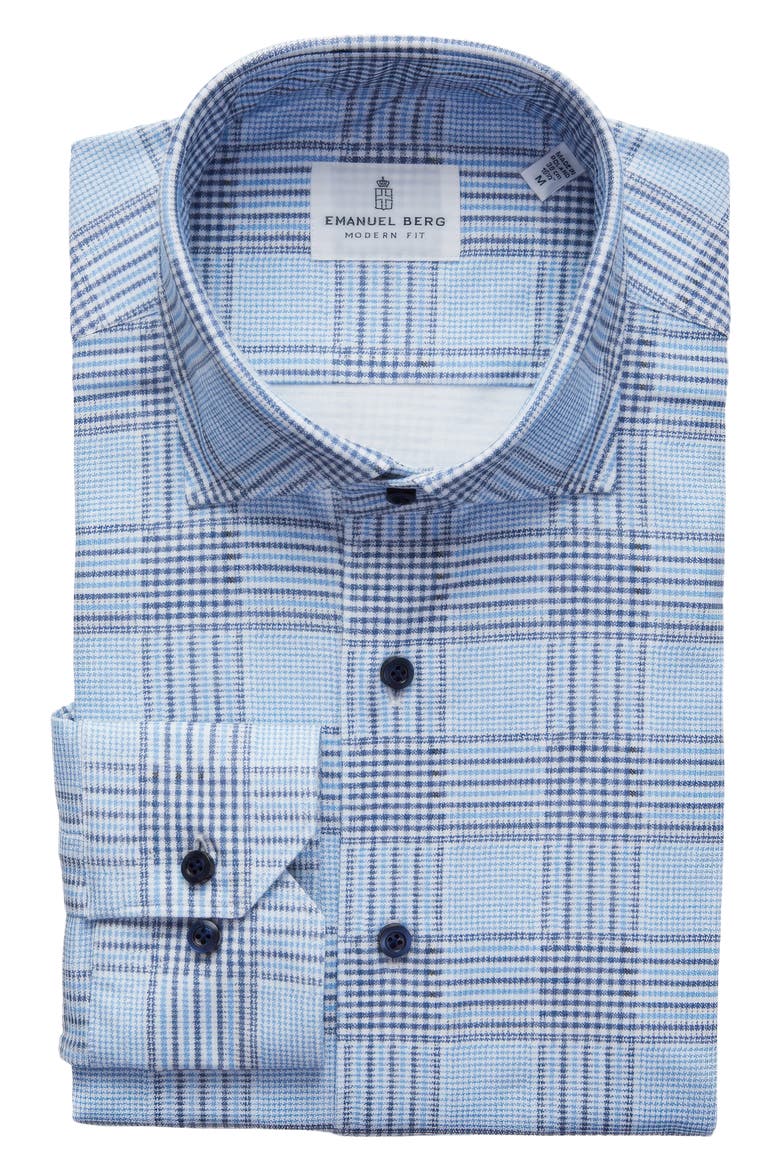 Modern Fit 4 Flex Stretch Knit Button-Up Shirt, Main, color, BRIGHT BLUE