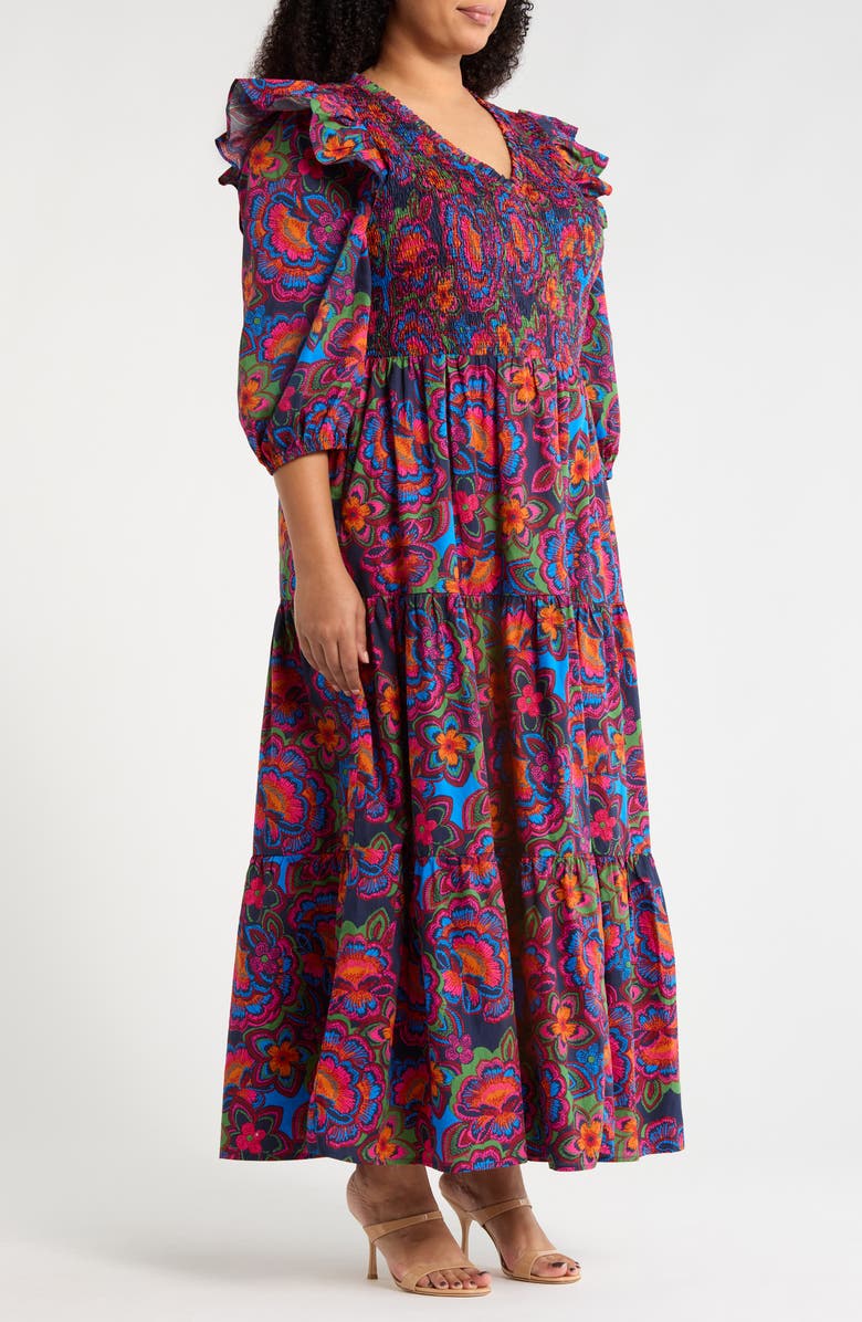 SUGARLIPS Raveena Smocked Maxi Dress, Alternate, color, Navy-Fuchsia