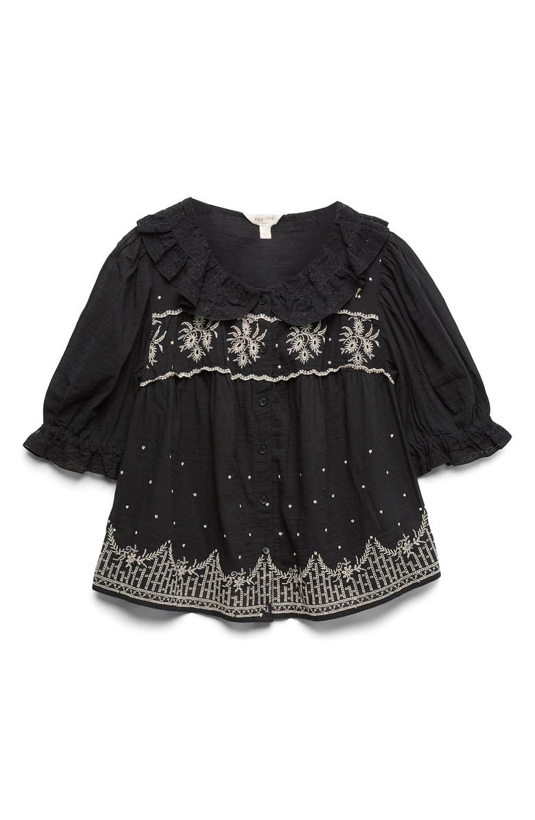 PER UNA BY M&S Embroidered Lace Collar Top, Main, color, Black/ Multi