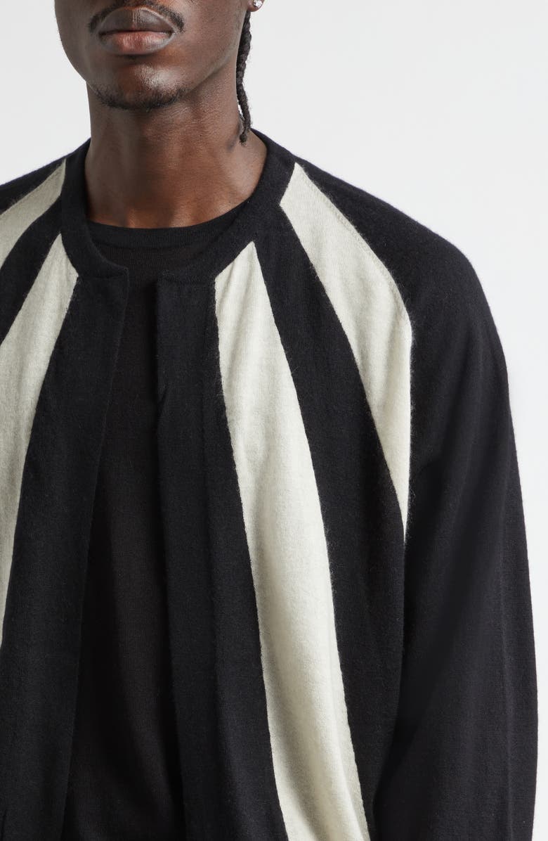 FRENCKENBERGER Sunray Stripe Cashmere Bomber Cardigan, Alternate, color, Black/ Chalk