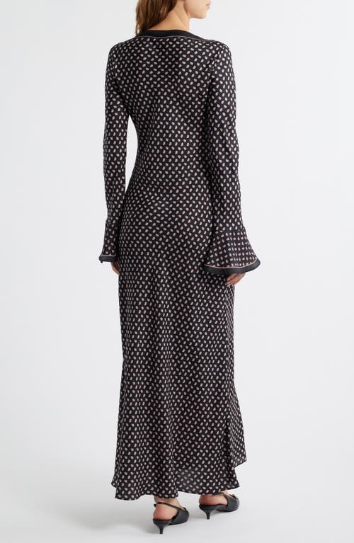 Doen Dôen Daniva Long Sleeve Silk Blend Satin Maxi Dress In Black