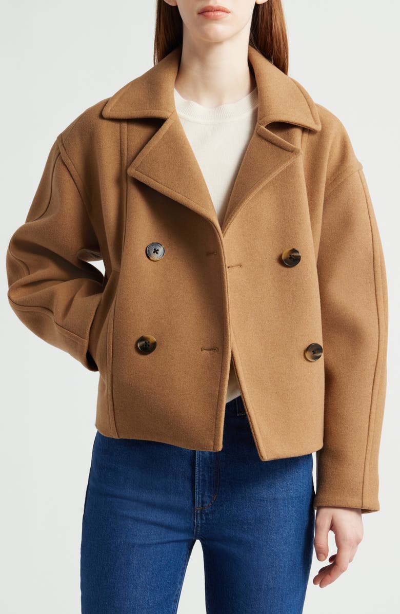 Michael Kors Drop Shoulder Oversize Crop Coat, Alternate, color, Dark Camel