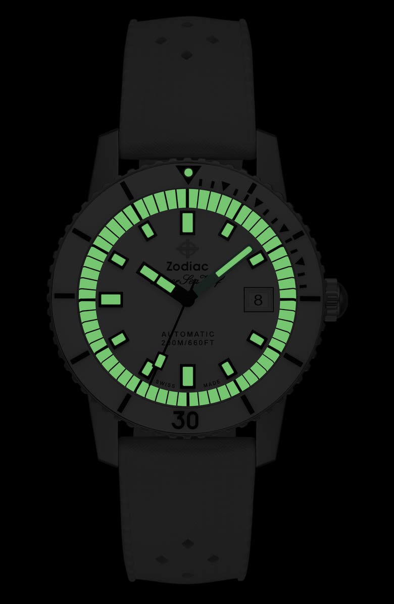 Zodiac Compression Diver Automatic White Rubber Watch, 40mm, Alternate, color, White