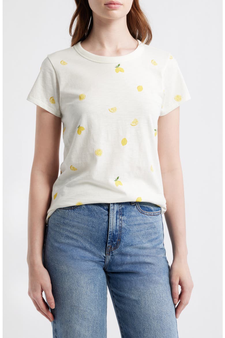 Lemon Print Cotton Tee, Main, color, BONE