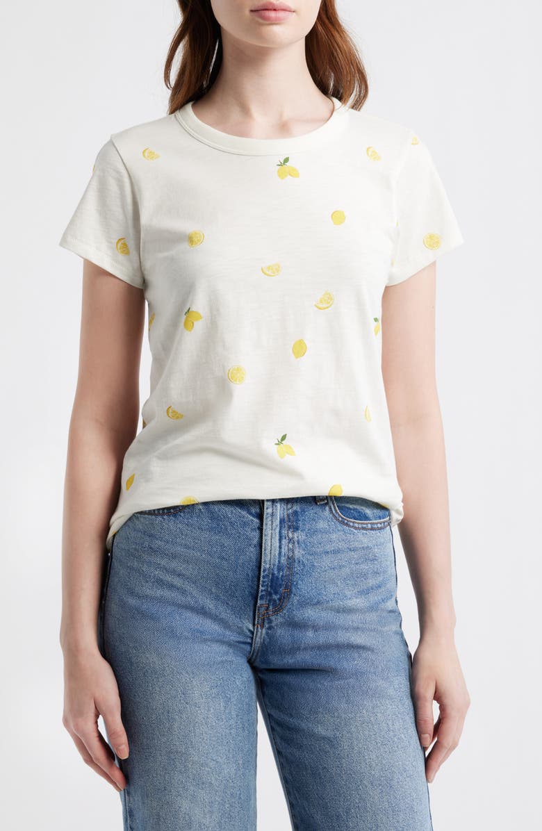 rag & bone Lemon Print Cotton Baby Tee, Main, color, Bone