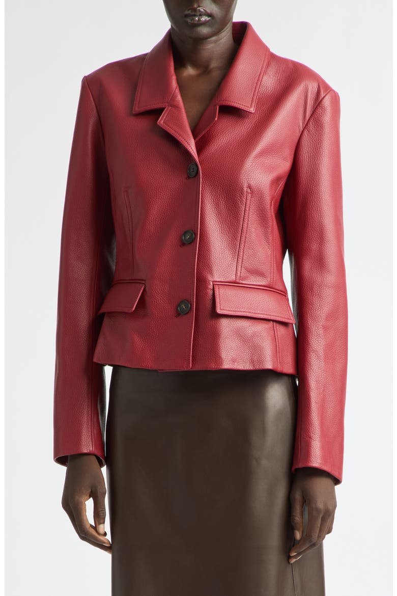 Single Breasted Leather Jacket, Main, color, COLLEGE RED/ EXPRESSO