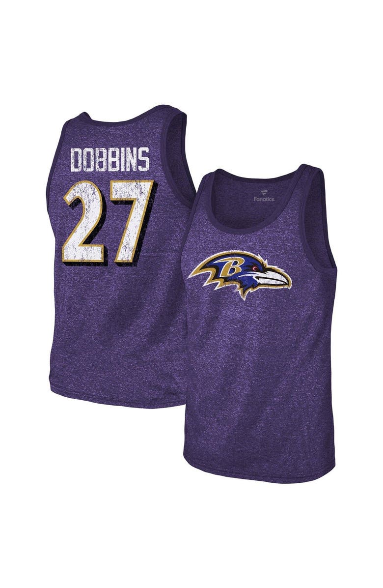 Majestic Threads Men's Majestic Threads J.K. Dobbins Heathered Purple Baltimore Ravens Name & Number Tri-Blend Tank Top, Main, color,