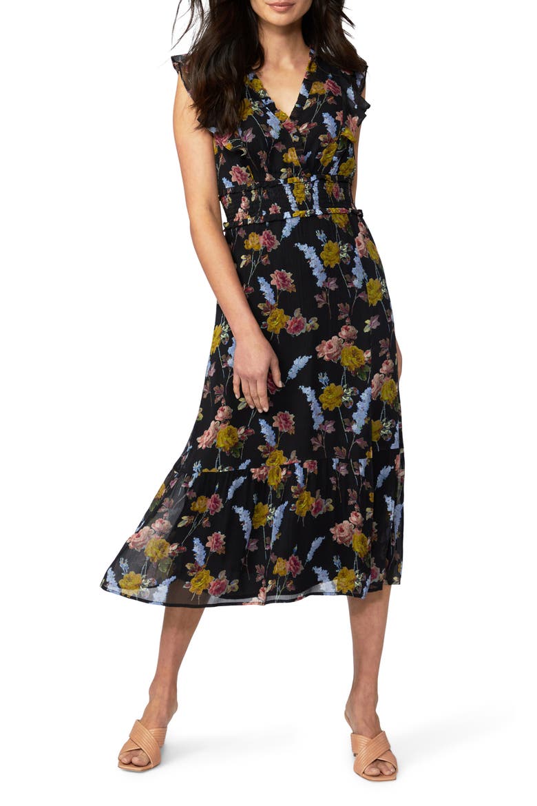 Katharina Sleeveless Silk Chiffon Dress, Main, color, BLACK MULTI