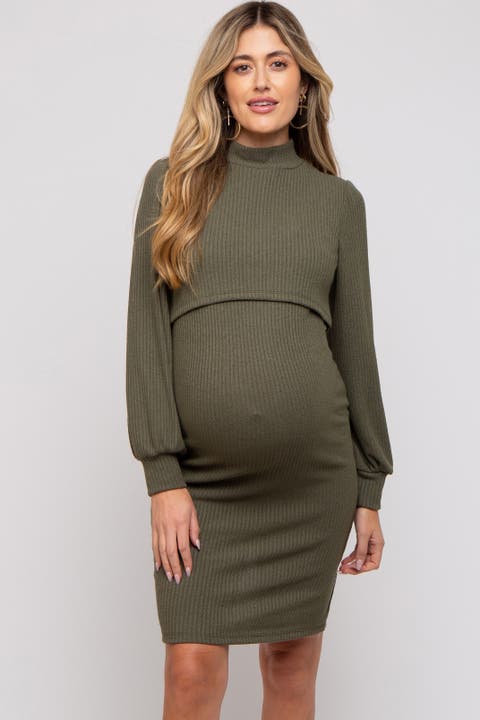 Rib Knit Mock Neck Mock Neck Nursing Dress
