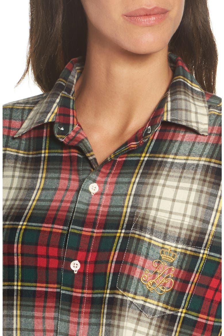 Flannel Sleep Shirt, Alternate, color, IVORY PLAID