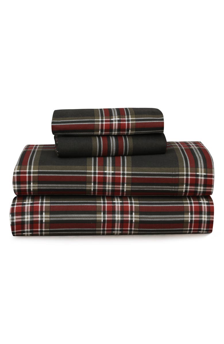 AZORES HOME Heritage Plaid Cotton Flannel Sheet Set, Main, color, Brown Plaid