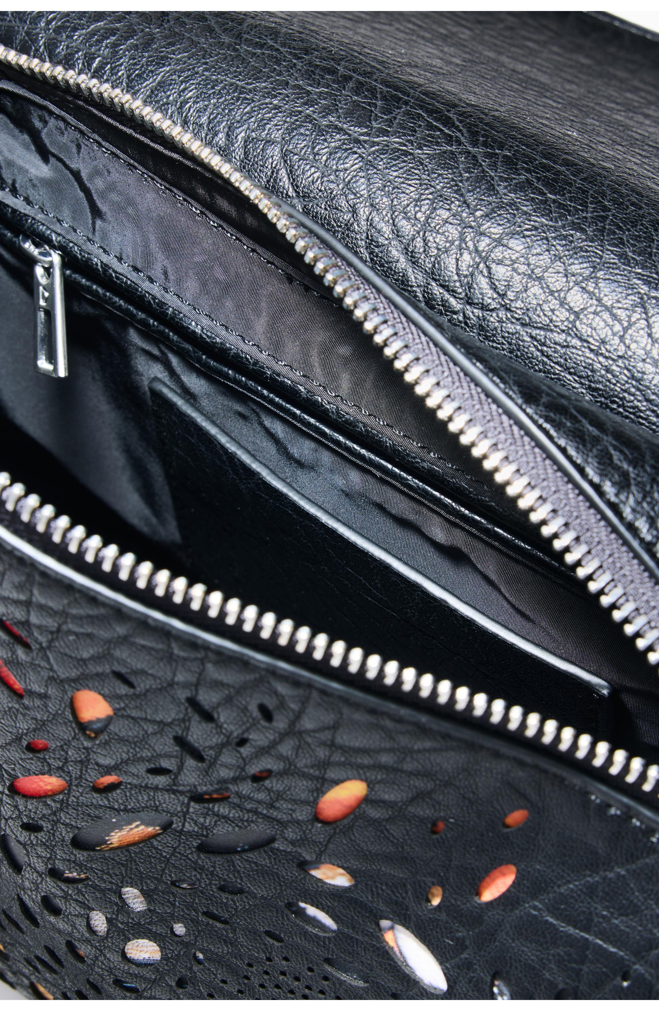 Desigual Butterfly Cutout Faux Leather Shoulder Bag, Alternate, color, Black