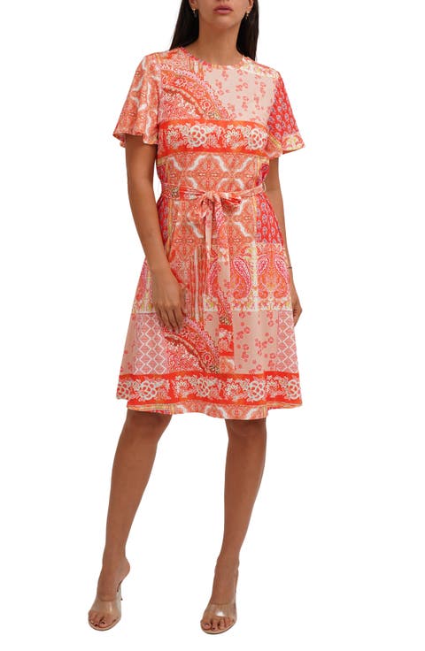Paisley Flutter Sleeve Dress