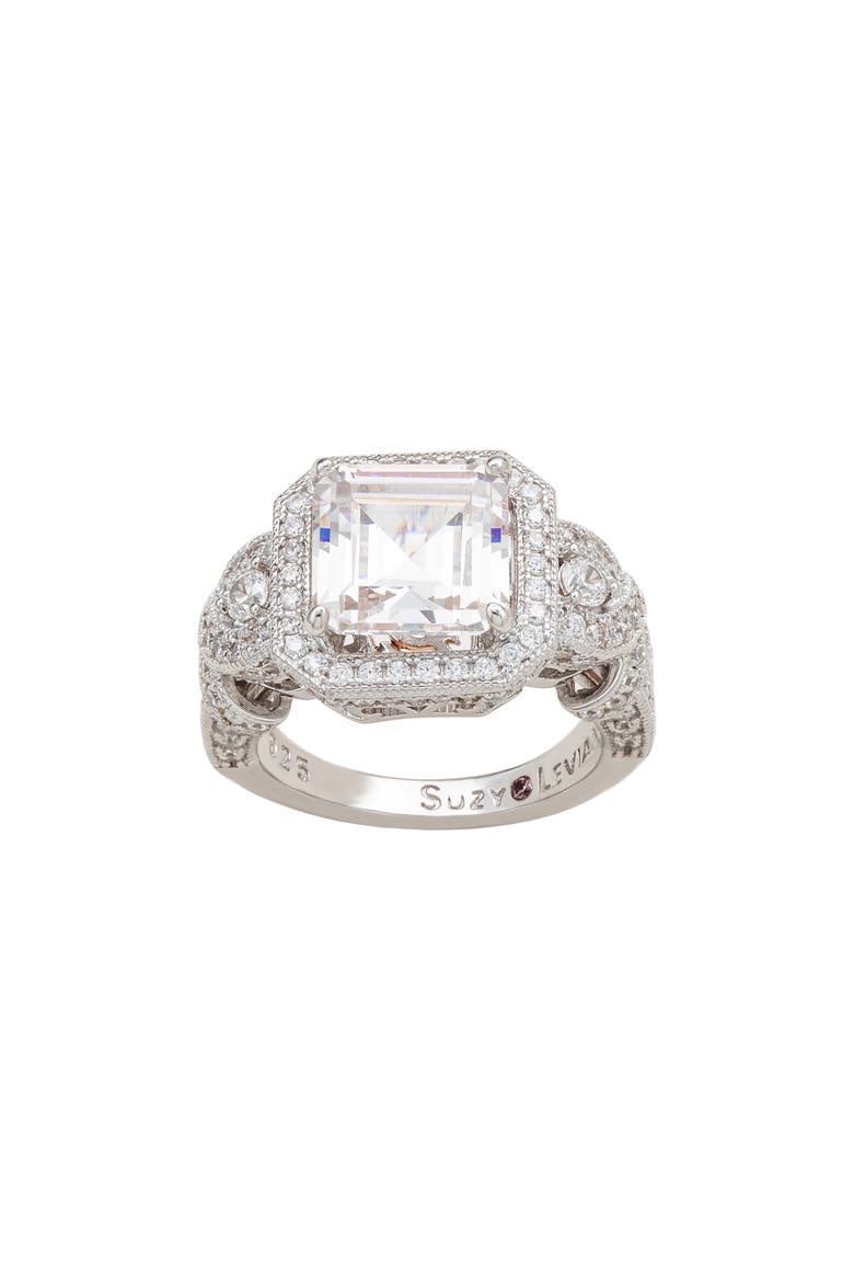 Pavé Cubic Zirconia Engagement Ring, Alternate, color, WHITE